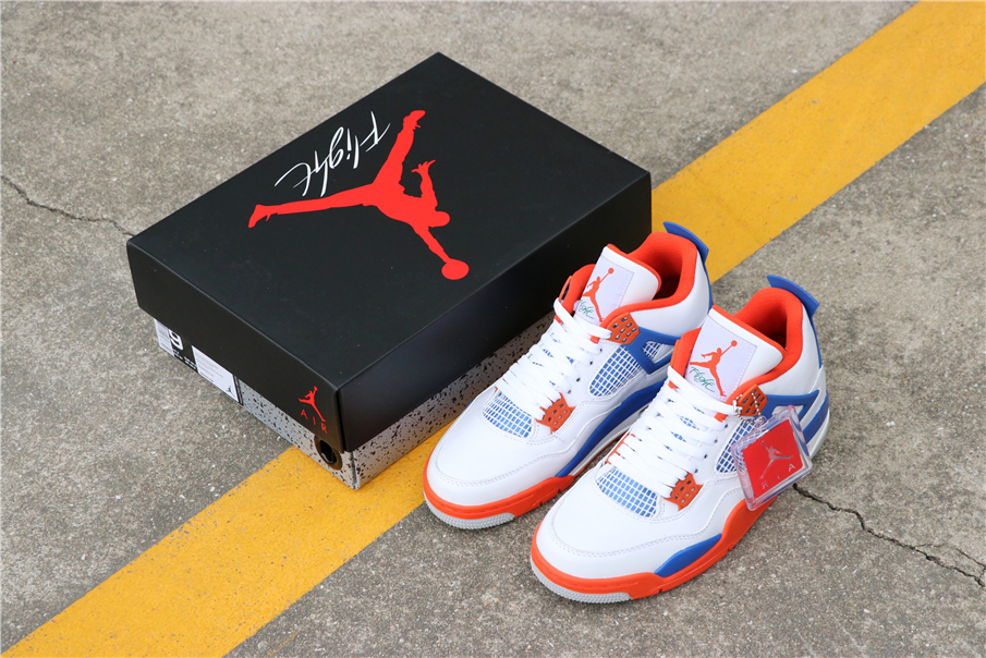 Custom Air Jordan 4 Knicks White Royal Blue-Orange Shoes